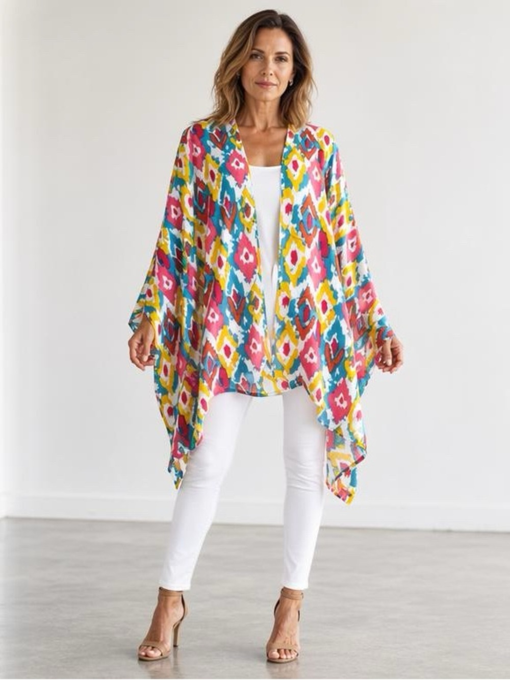 Vibrant Multicolor Patterned Kimono